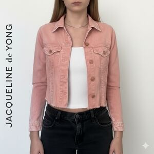 Sz S Jacqueline de Yong 100% Cotton JDYRosa Pink Cropped Denim Jacket